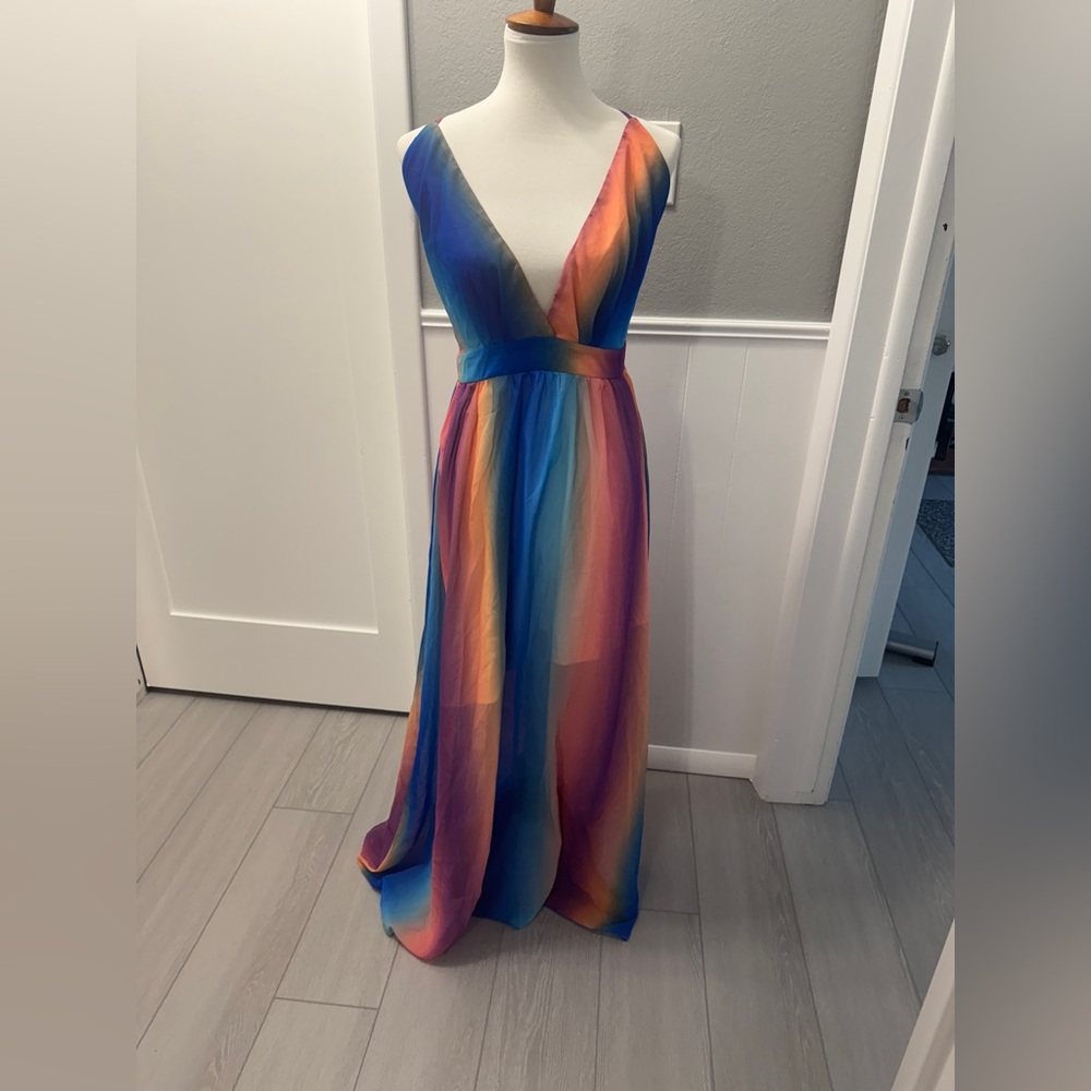 Elegant Multicolor V-Neck Maxi Dress